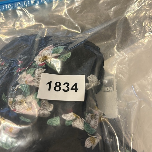 Louche black floral bird v neck short sleeve midi dress size 10 unlined - Picture 10 of 10